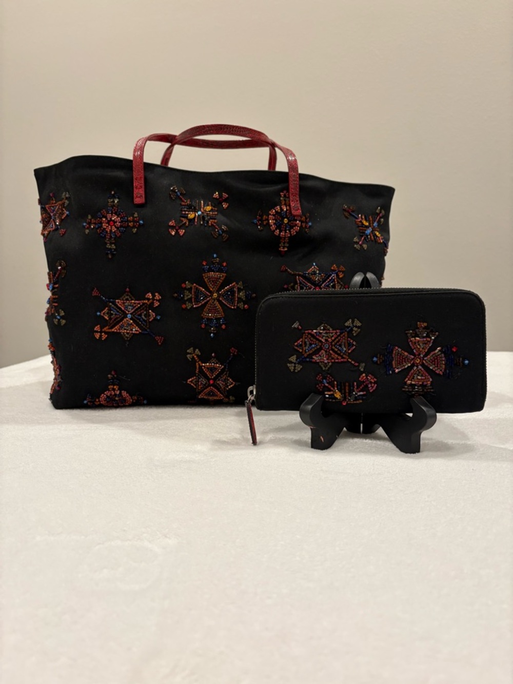 RARE FENDI Fireworks BEADED ROLL BAG WITH LIZARD TRIM and MATCHING WALLET